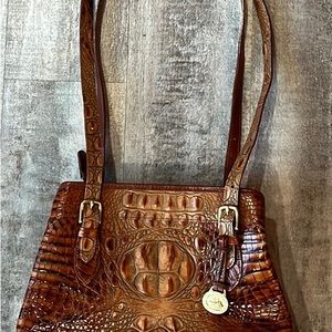Brahmin Brown Croc Organizer Shoulder Handbag Bucket Purse w/Dust Bag